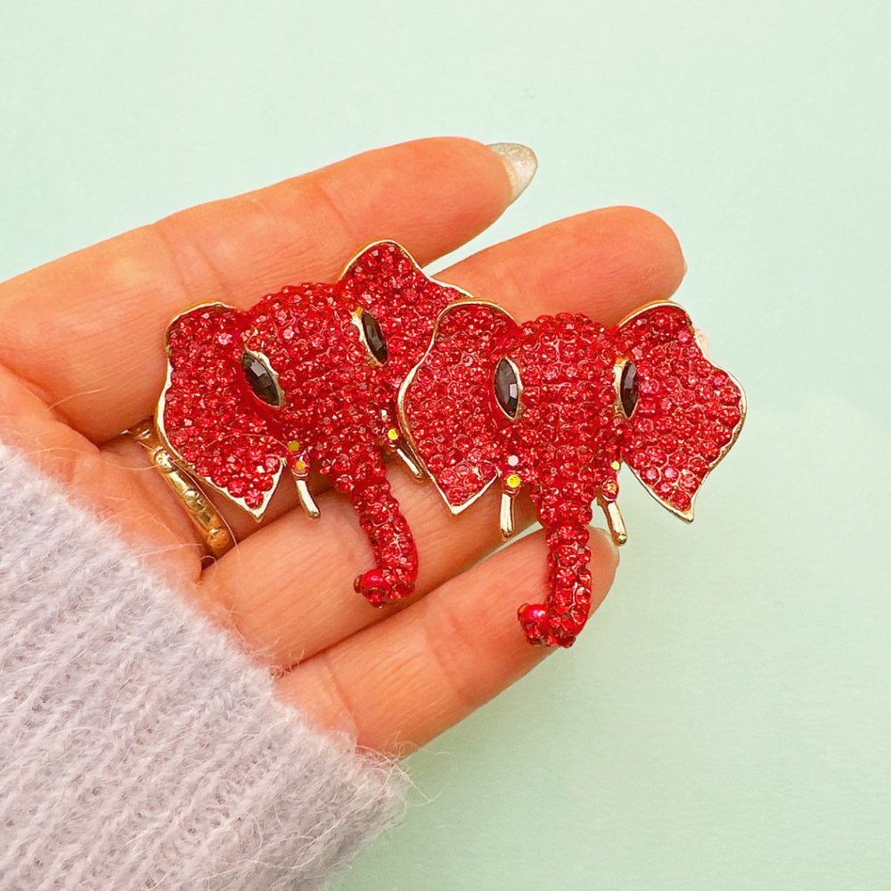 Red Elephant Head Earring